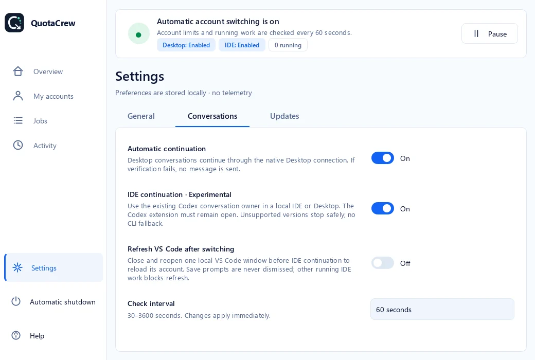 Desktop and IDE continuation with optional VS Code refresh