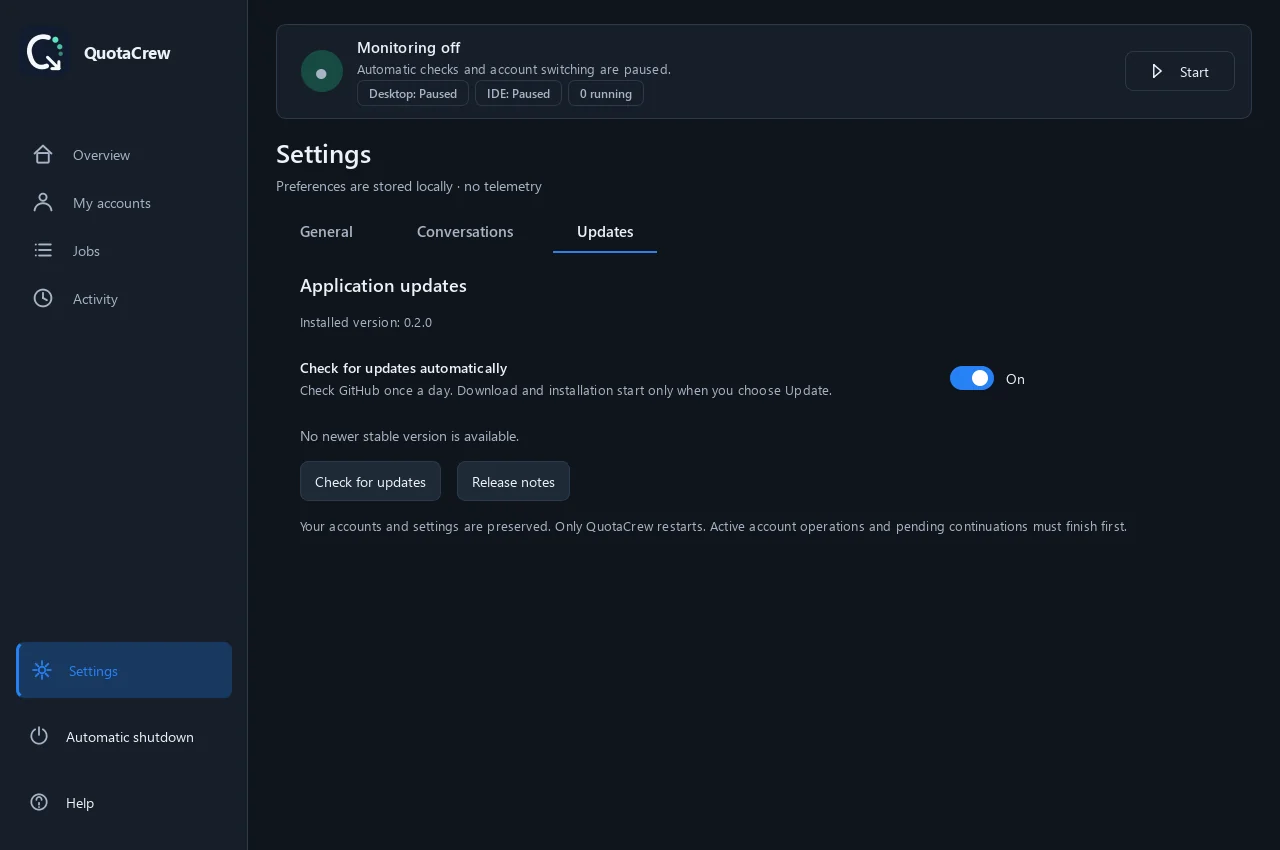 Installed version, update checks and release notes